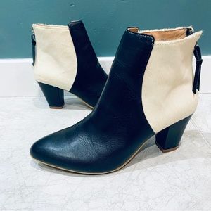 MARAIS ankle boots black leather pony hair fur colorblock booties heels heeled